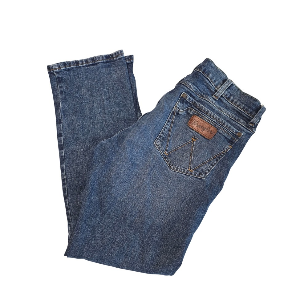 Wrangler Retro Slim Straight Western Denim Blue Jeans Mens 34x32 1088MWPD EUC